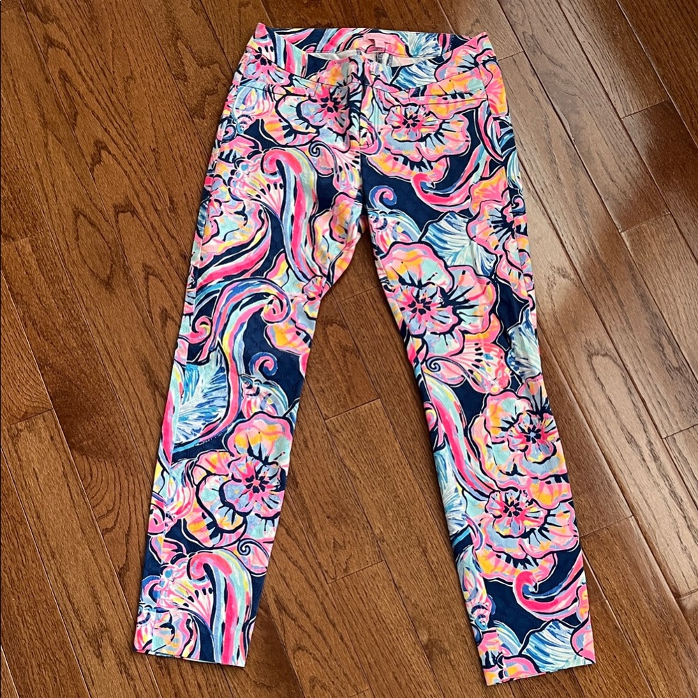 Lilly Pulitzer Navy Multicolor Floral Cropped Pants